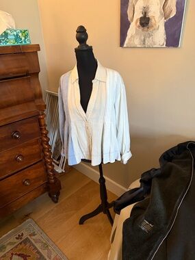 Maeve Light Blue and White Striped Button-Front Blouse